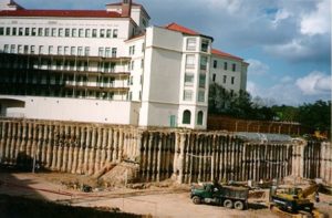 Construction of a buildings foundation that utilizes the field of Geotechnical engineering.